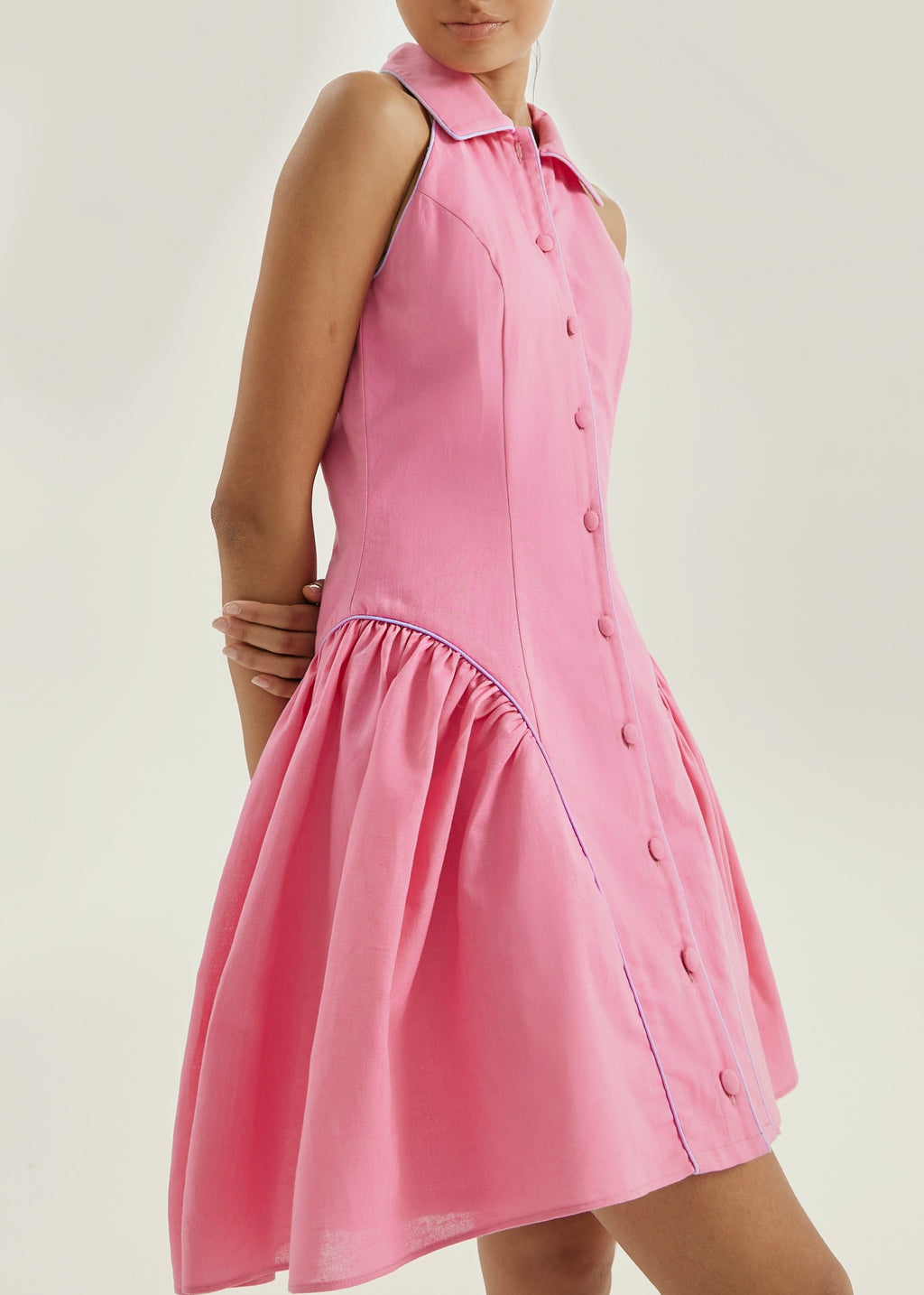 Cassimi Linen Icon Dress | Sky Pink/White