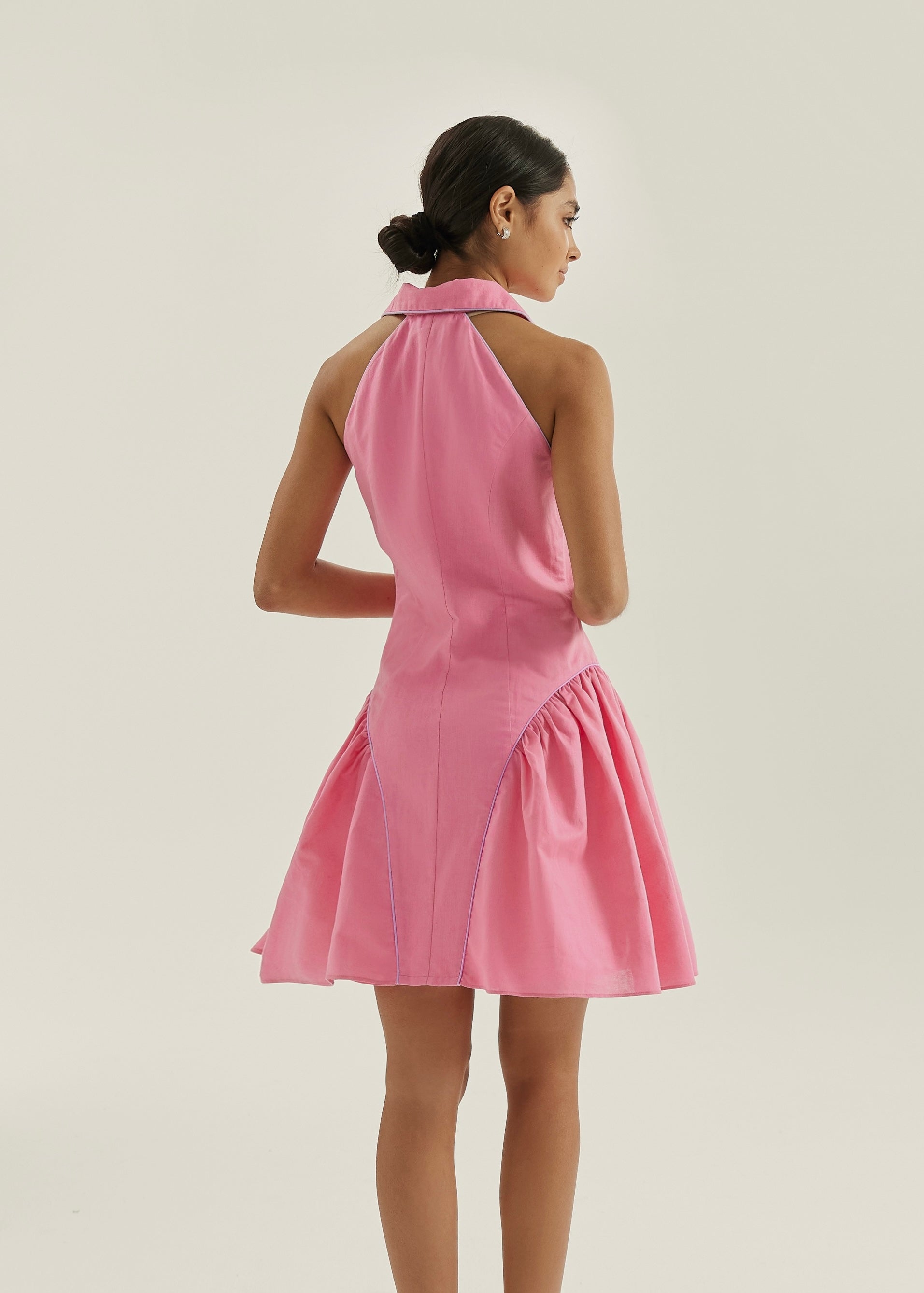 Cassimi Linen Icon Dress | Sky Pink/White