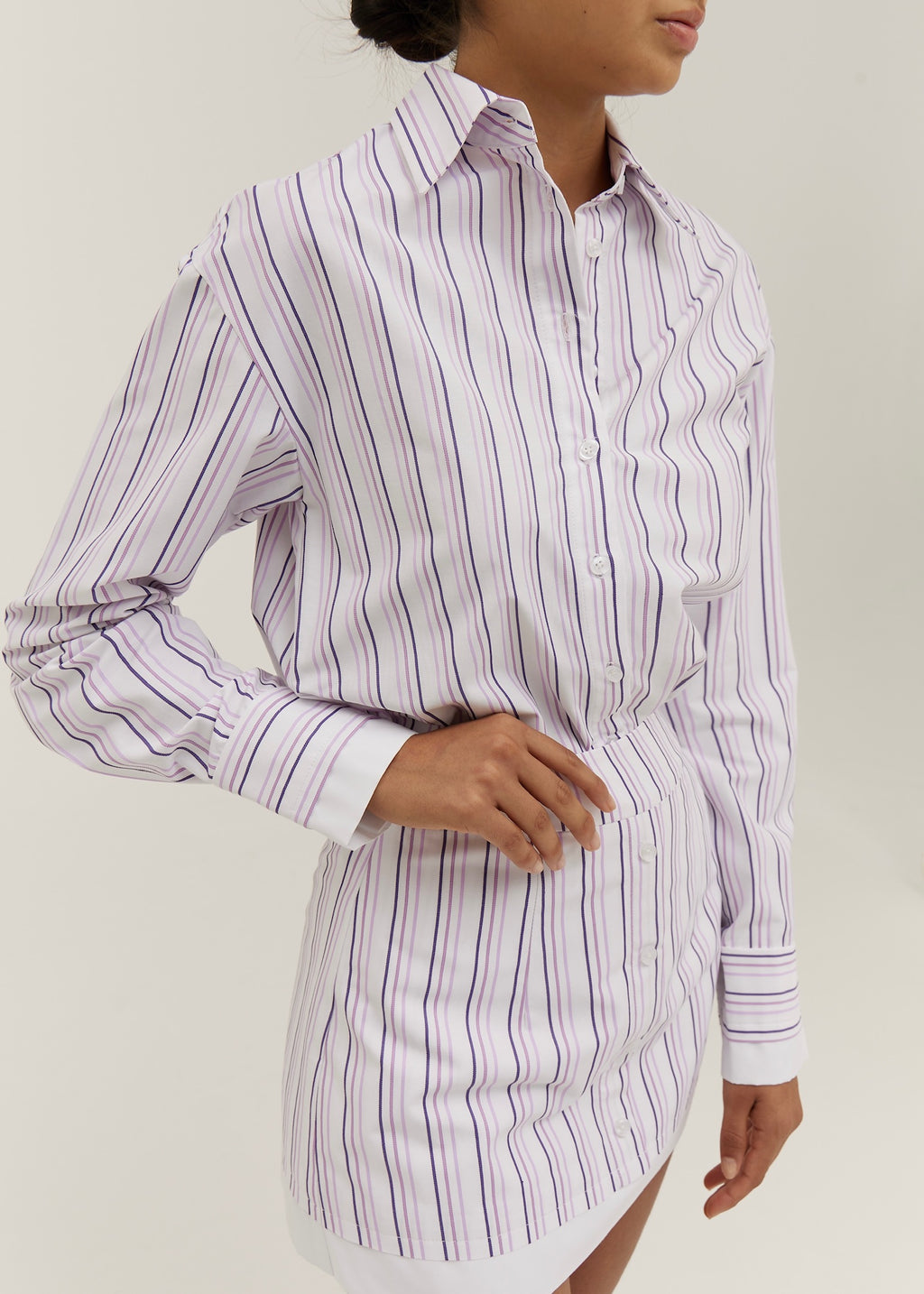 Nina Chic Stripe Day Shirt | White/Lilac