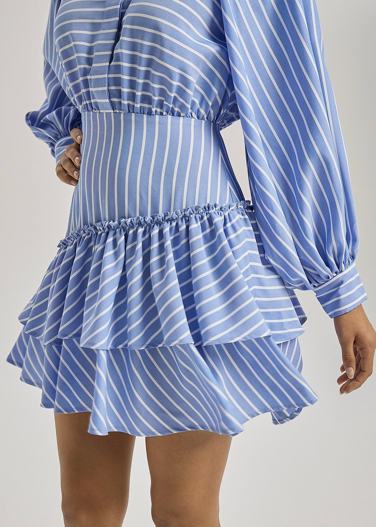 Alyson Stripe Tiered Day Dress | Blue/White