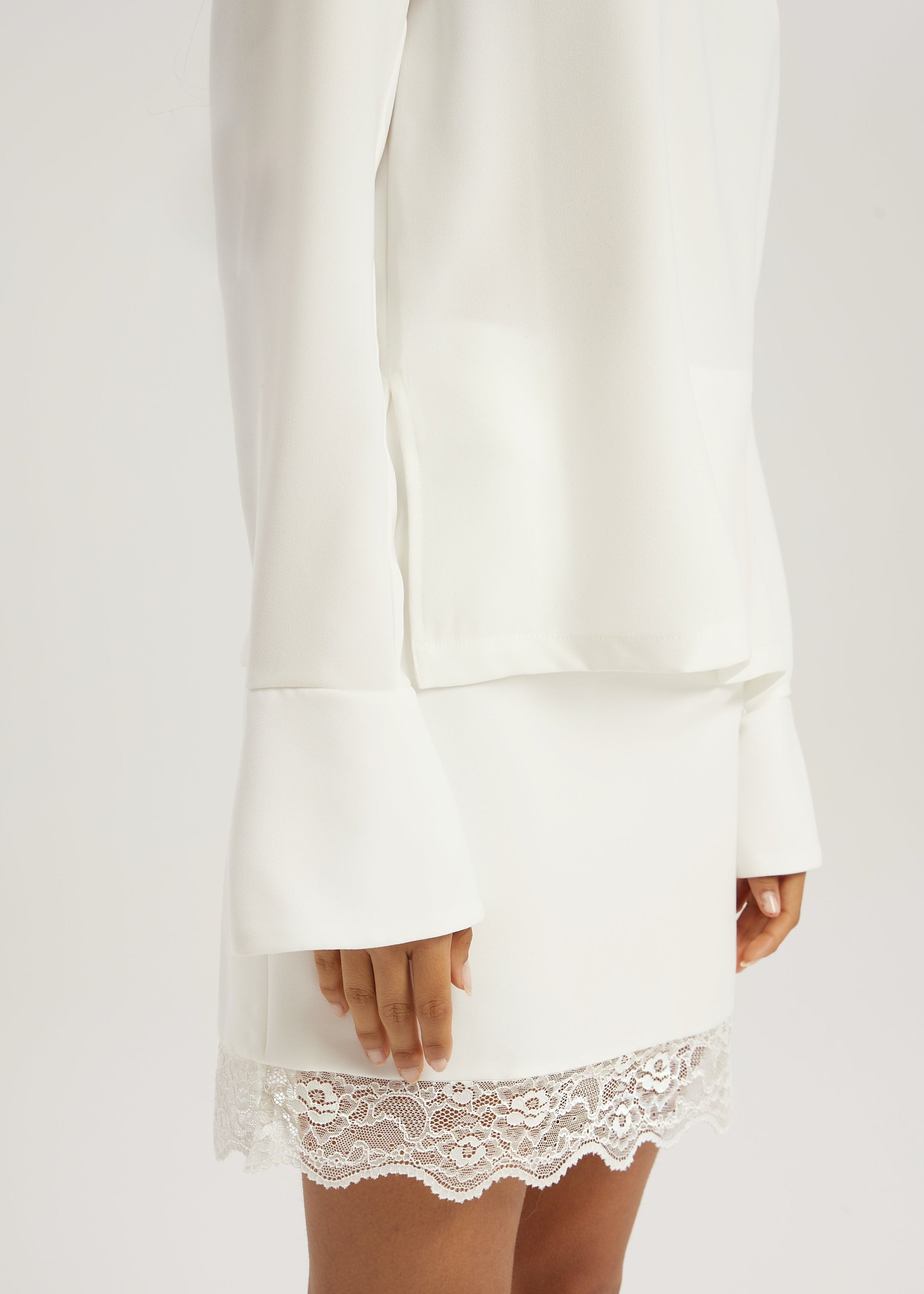 Hayley Satin & Lace Trim Skirt | Ivory