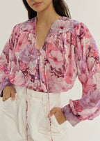 Chantal Floral Tie Neck Blouse | Pink