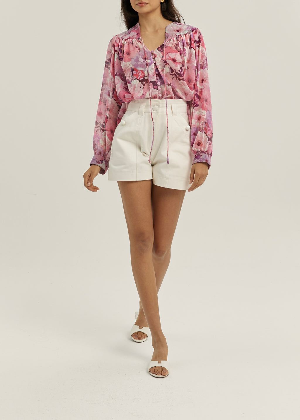 Chantal Floral Tie Neck Blouse | Pink