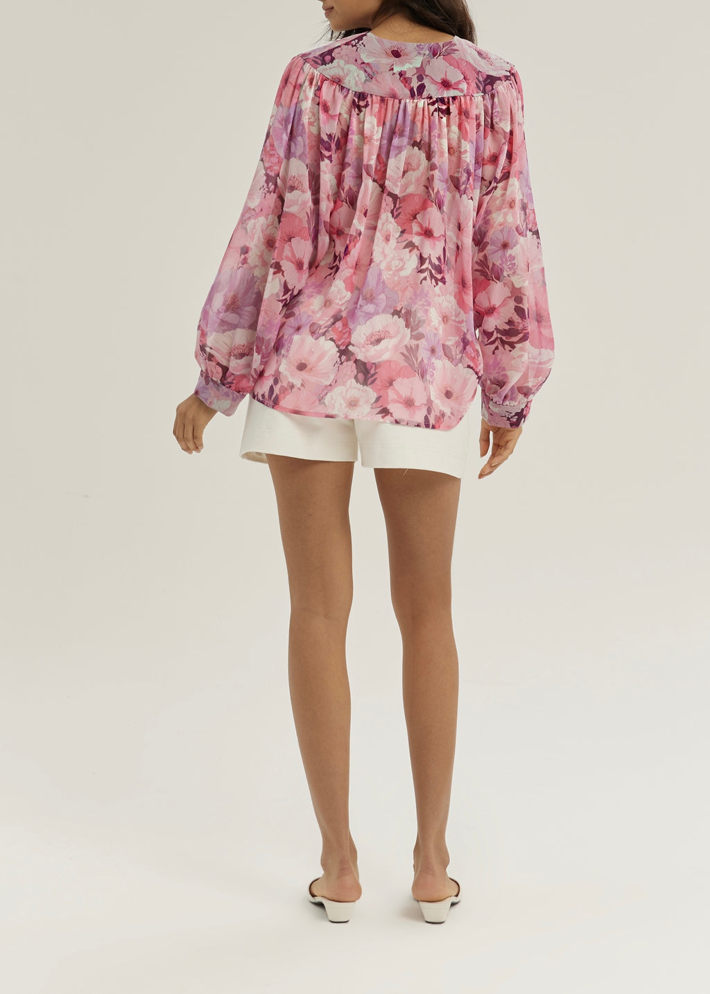 Chantal Floral Tie Neck Blouse | Pink