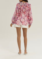 Chantal Floral Tie Neck Blouse | Pink