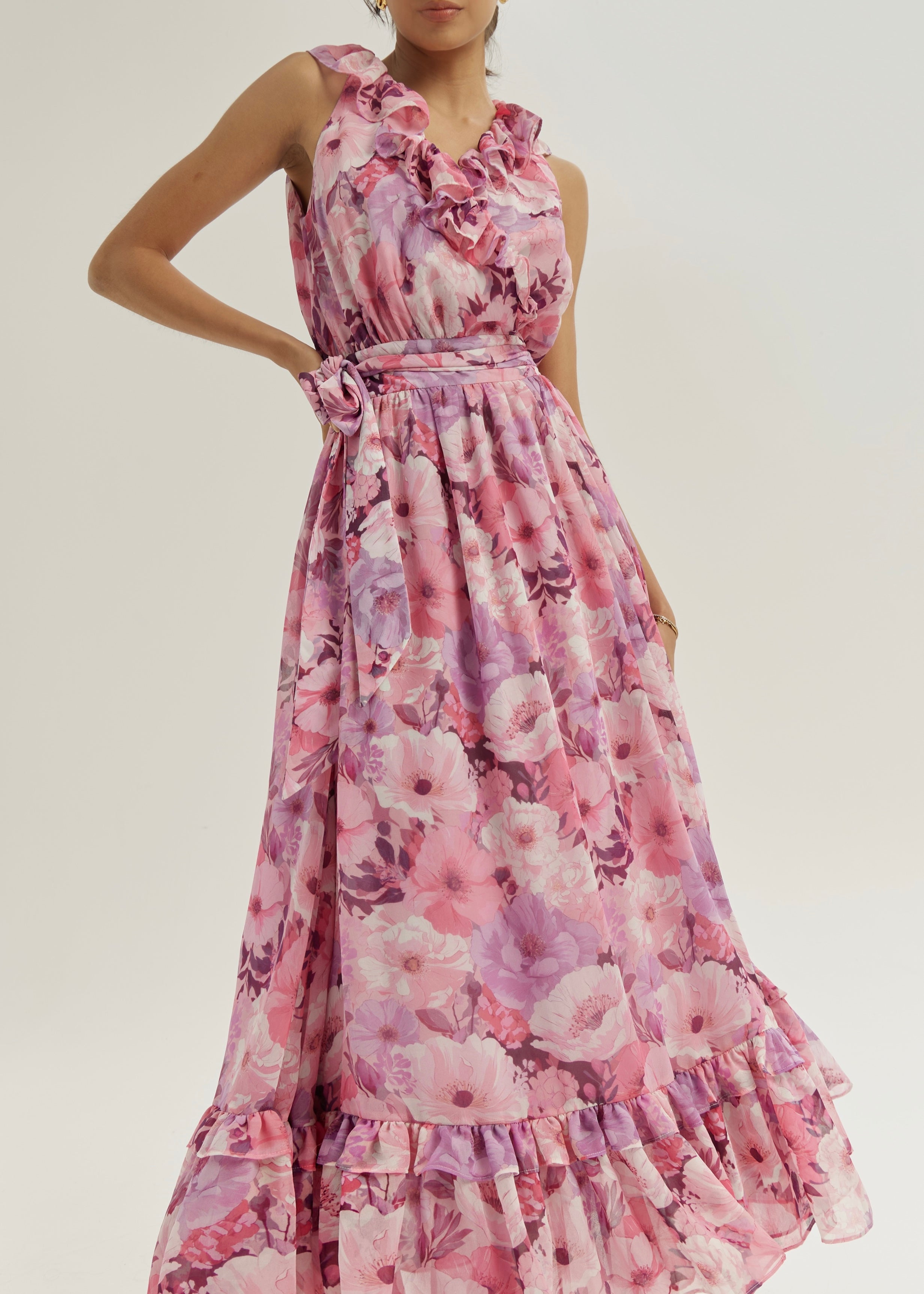 Chantal Floral Tie Wrap Maxi Dress | Pink
