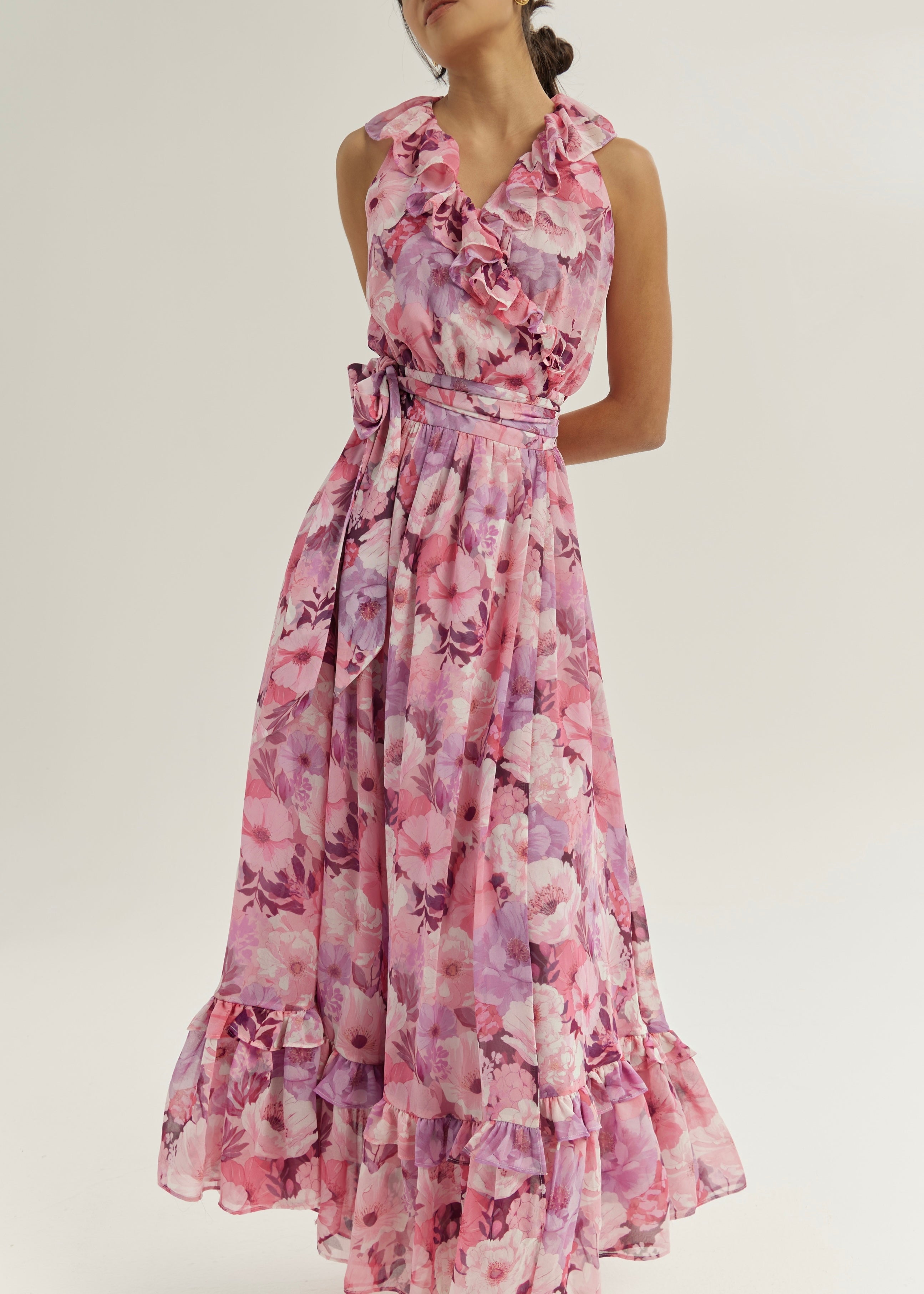 Chantal Floral Tie Wrap Maxi Dress | Pink