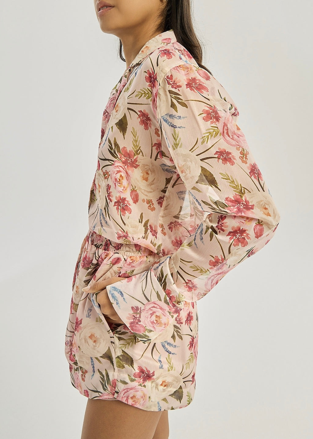 Charmaine Floral Semi Sheer Shirt | Pink Mix