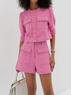 Chante Textured Denim Shorts | Cosmo Pink