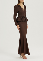 Bianca Bias Cut Peplum Elegance Skirt | Cocoa
