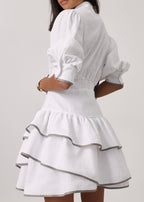 Cassidy Luxe Frill Dress | White/Taupe