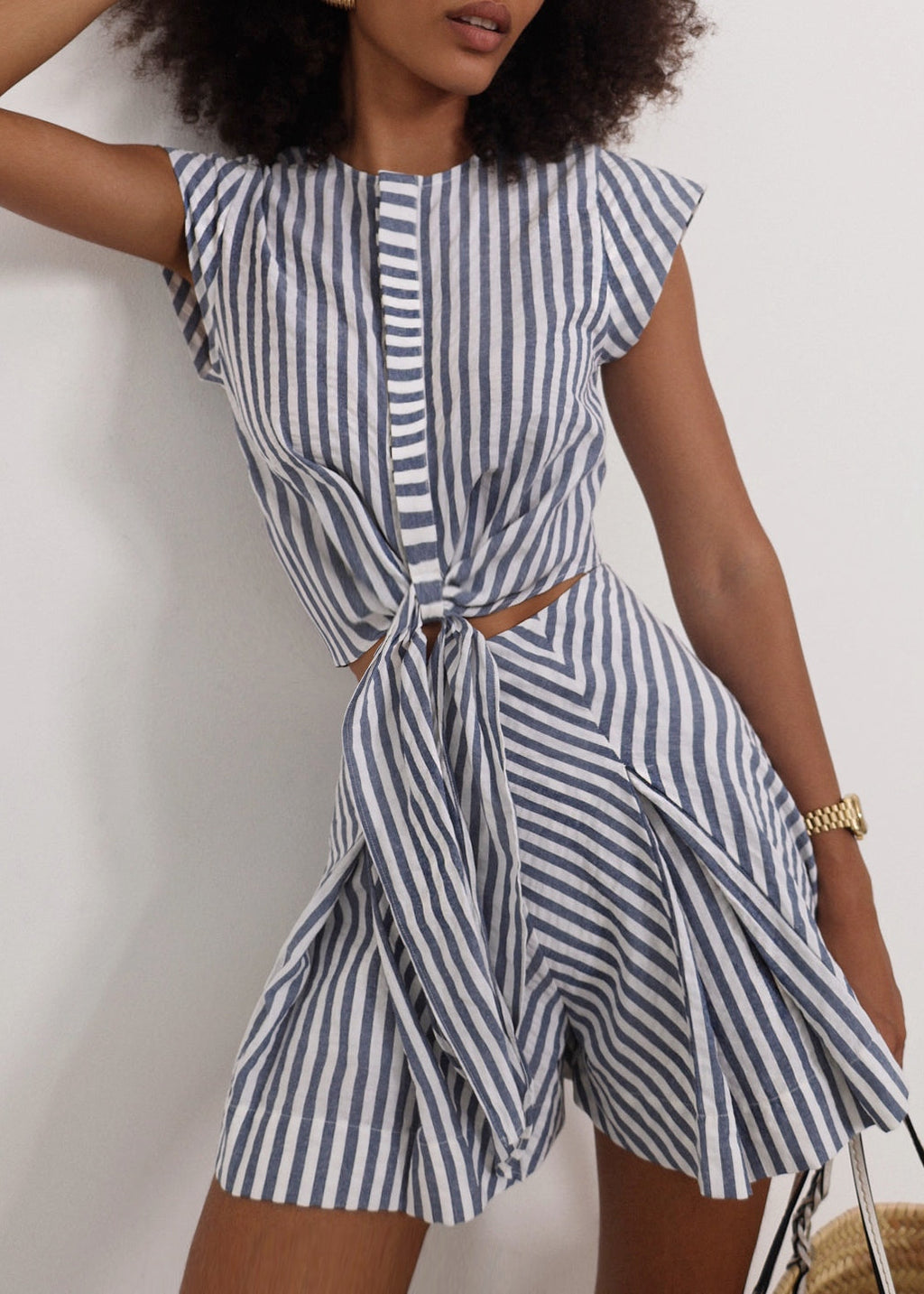Lydia Stripe Box Pleat Skort | Navy/White