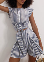 Lydia Stripe Box Pleat Skort | Navy/White