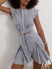 Lydia Stripe Tie Front Shirt | Navy/White