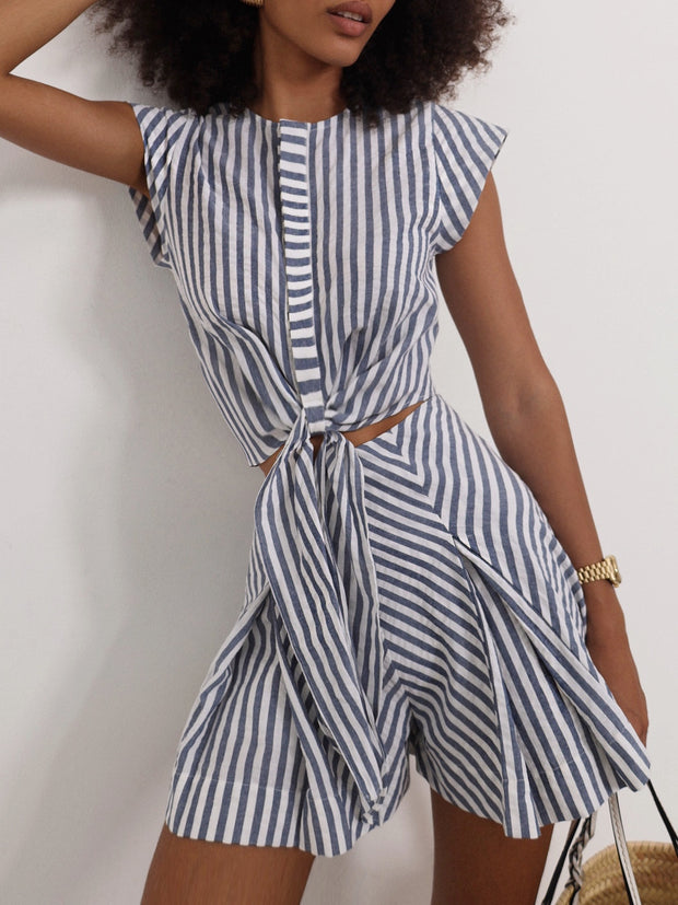 Lydia Stripe Tie Front Shirt | Navy/White