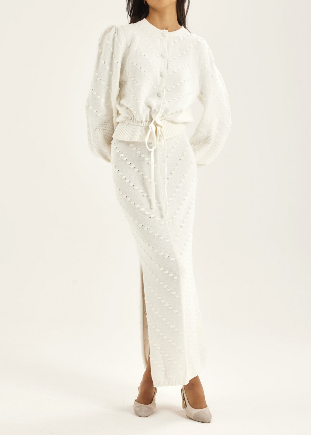 Freya Textured Cotton Cardigan | Ivory