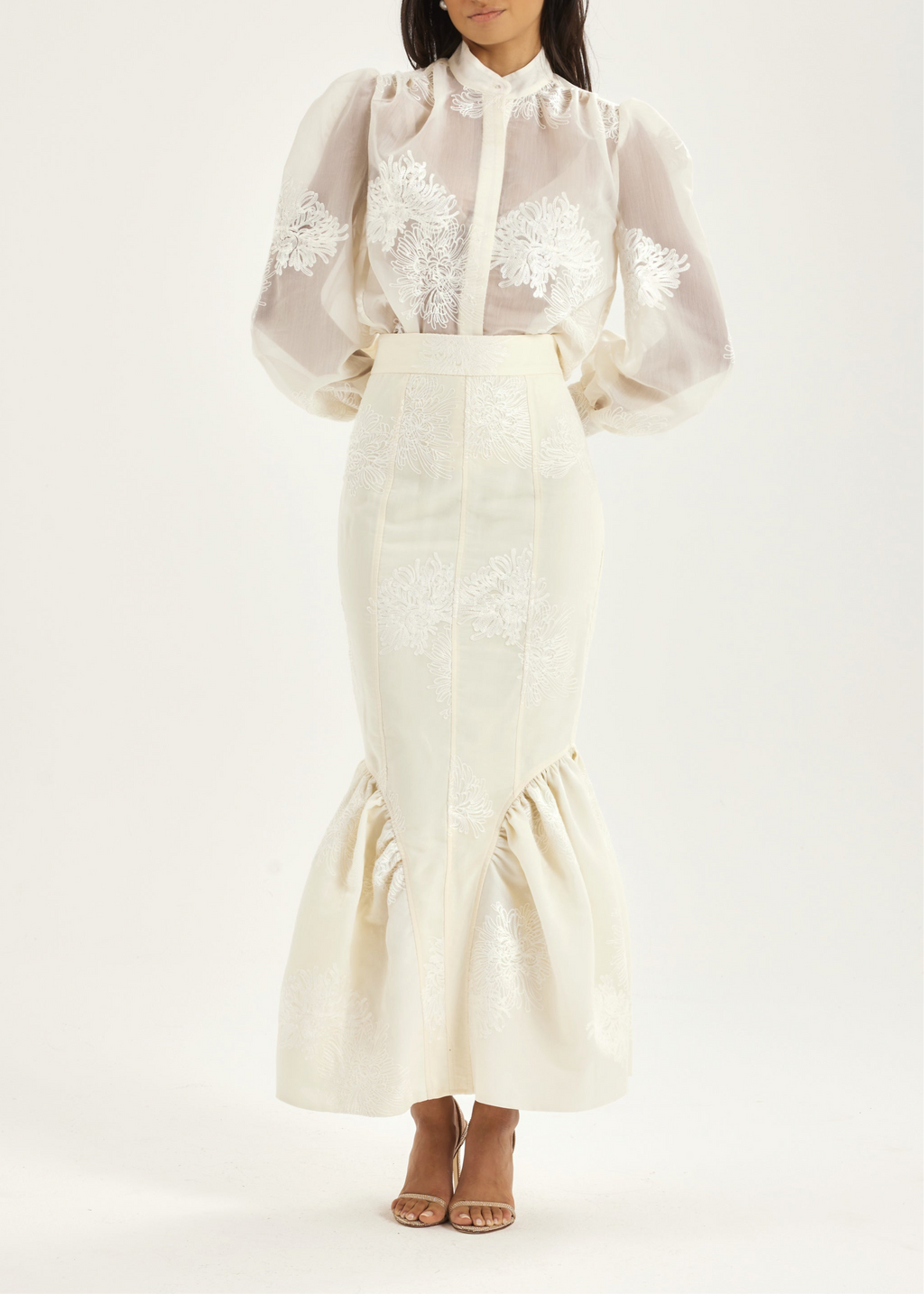 Sophia Panelled & Peplum Pencil Skirt | French Vanilla