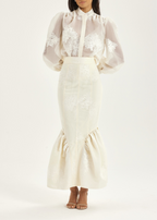 Sophia Panelled & Peplum Pencil Skirt | French Vanilla