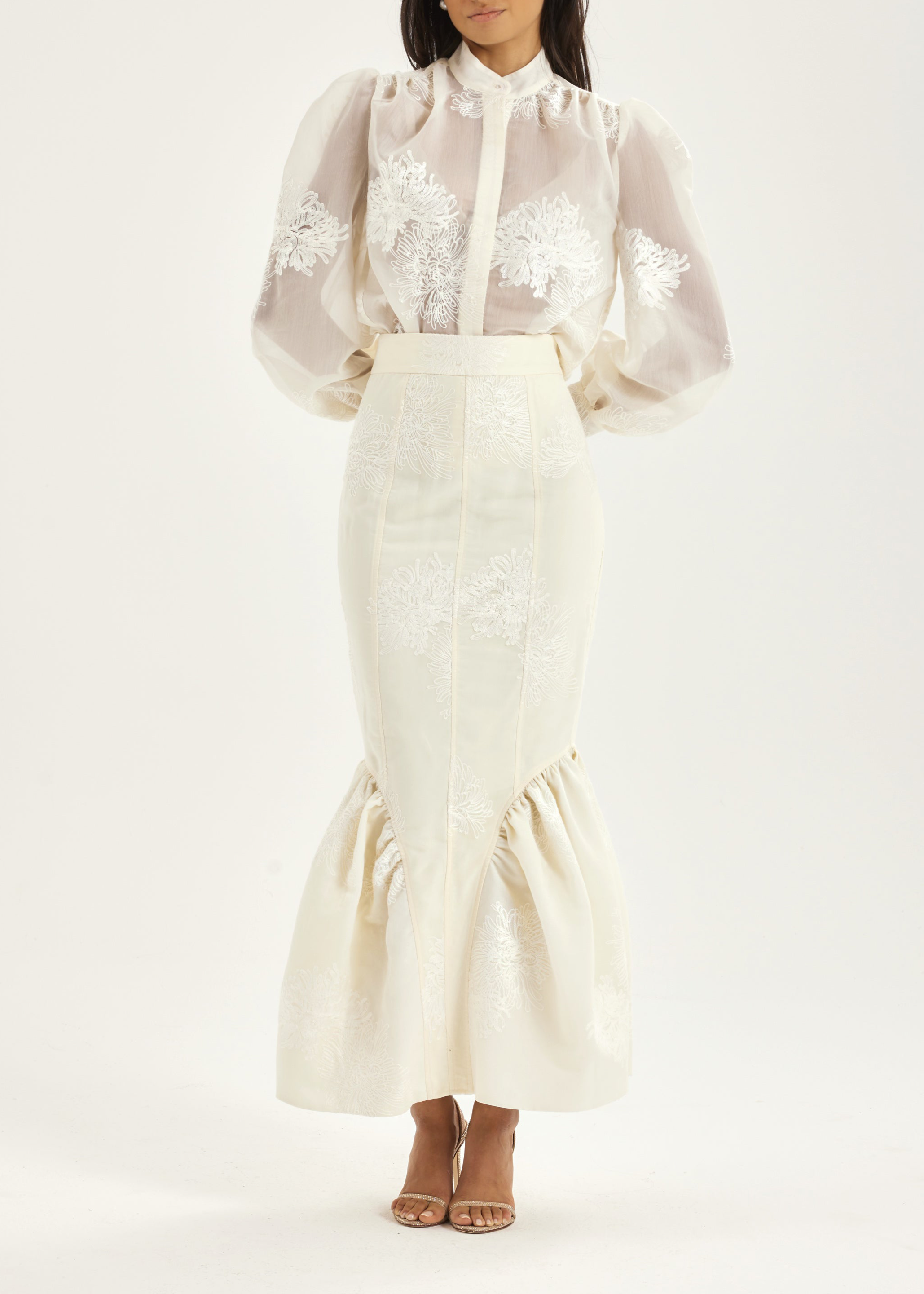 Sophia Panelled & Peplum Pencil Skirt | French Vanilla