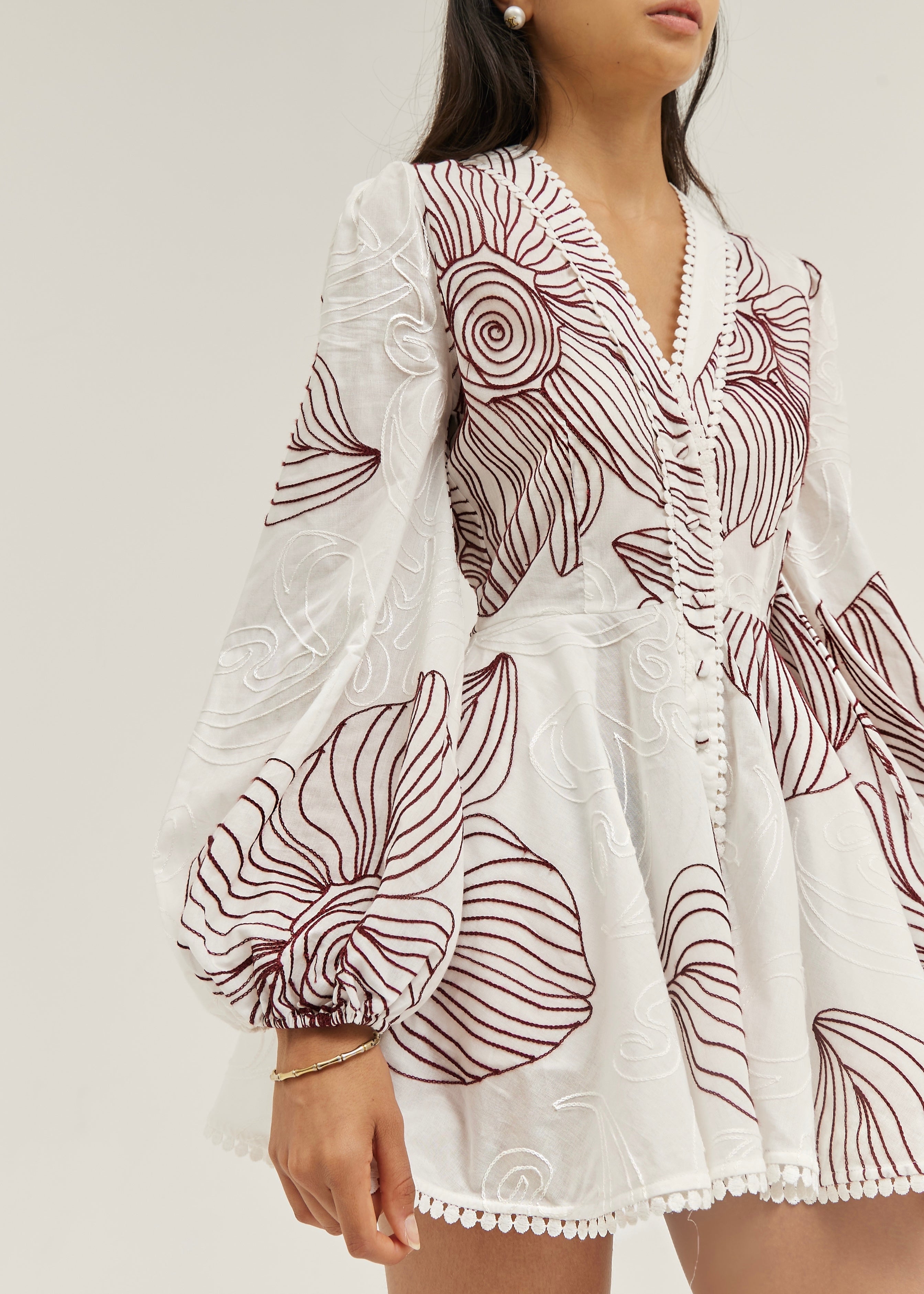 Tillie Embroidered Cotton Playsuit | White/Merlot