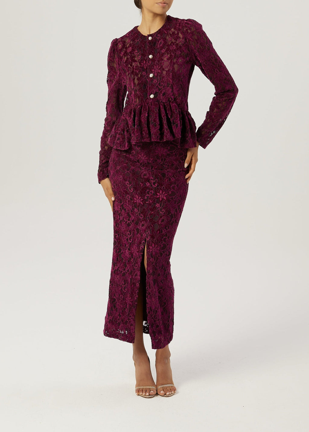 Daria Velvet & Lace Pencil Skirt | Plum