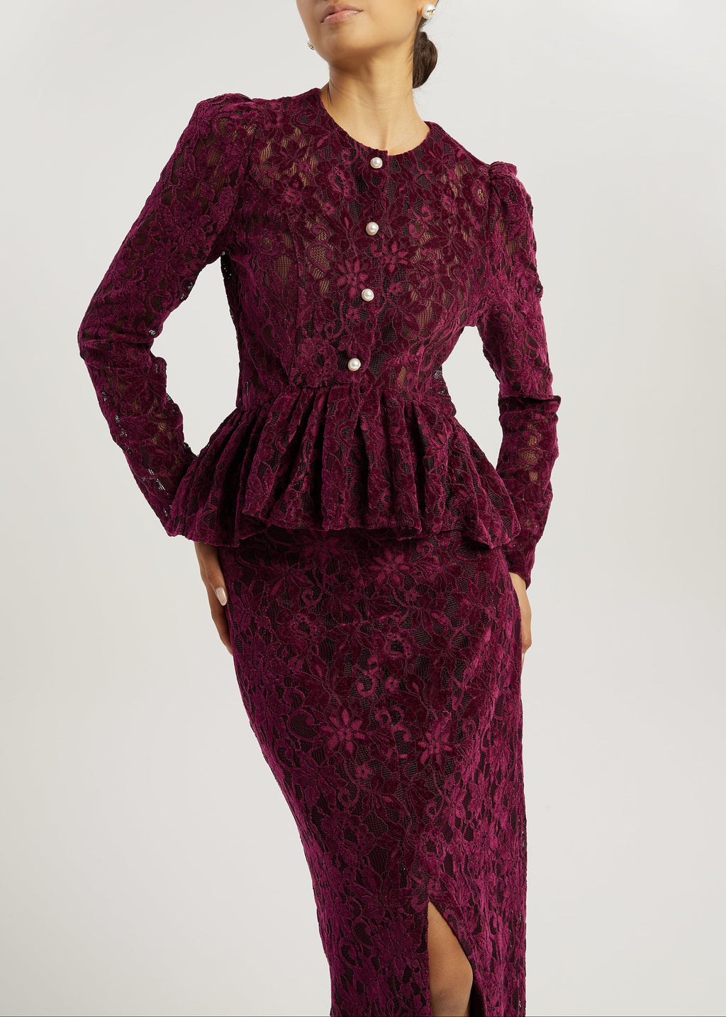 Daria Velvet & Lace Pencil Skirt | Plum