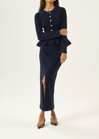 Daria Cable Knit Peplum Cardigan | Navy