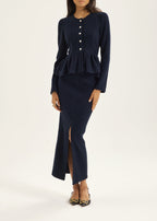 Daria Cable Knit Peplum Cardigan | Navy