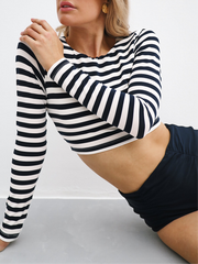 Elody Stripe Swim/Sun Top | Navy & White