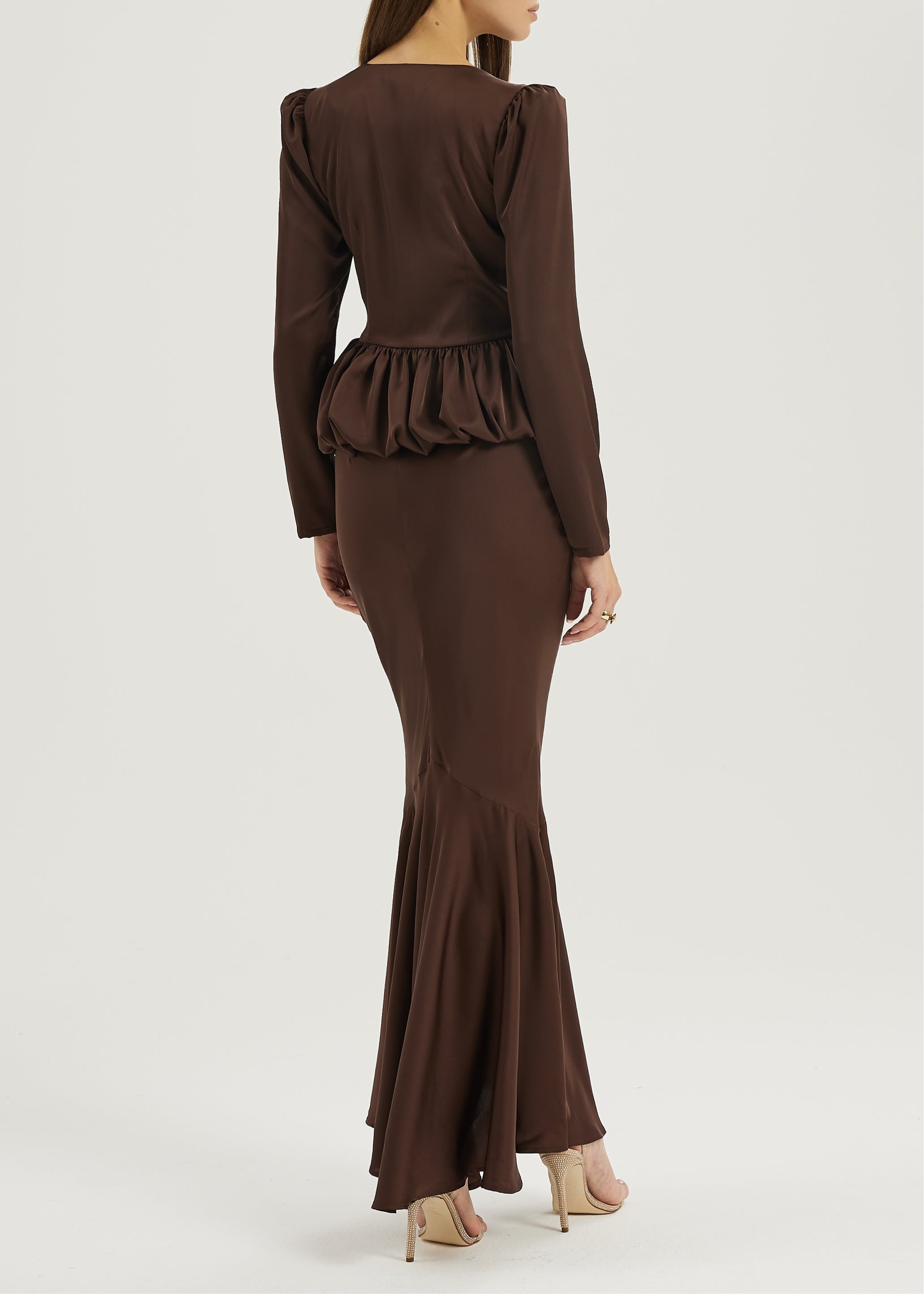 Alexandra Puffball Hem Satin Blouse | Cocoa