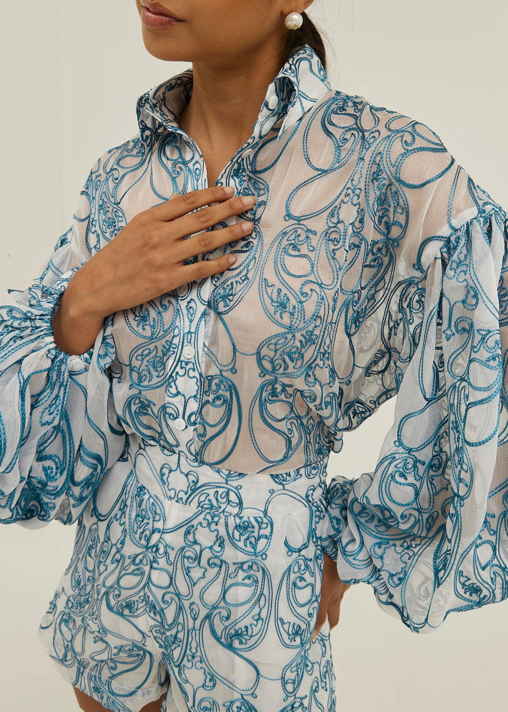Estella Embroidered Blouse | Blue