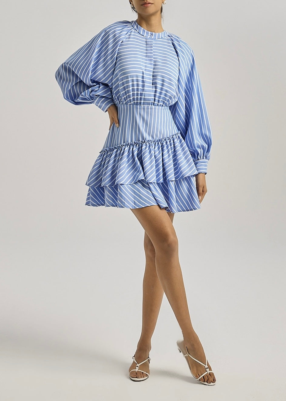 Alyson Stripe Tiered Day Dress | Blue/White