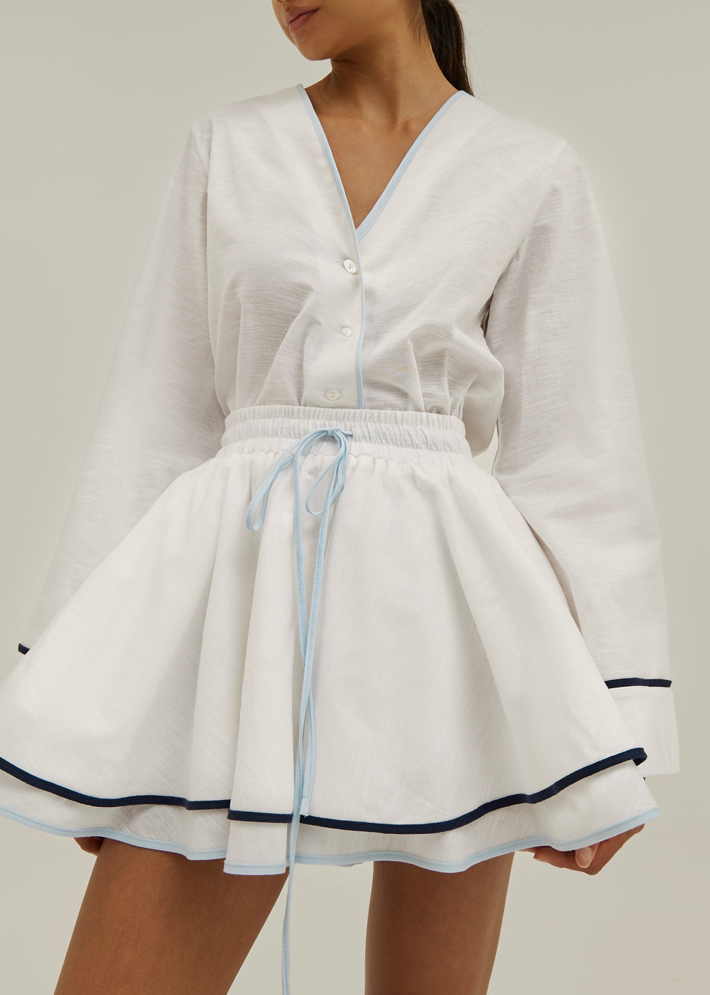 Izzy Contrast Edge Double Layer Skort | White/Blue