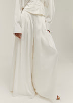 Gal Satin Front Pleat Palazzo Elevate Trouser | Ivory Silk