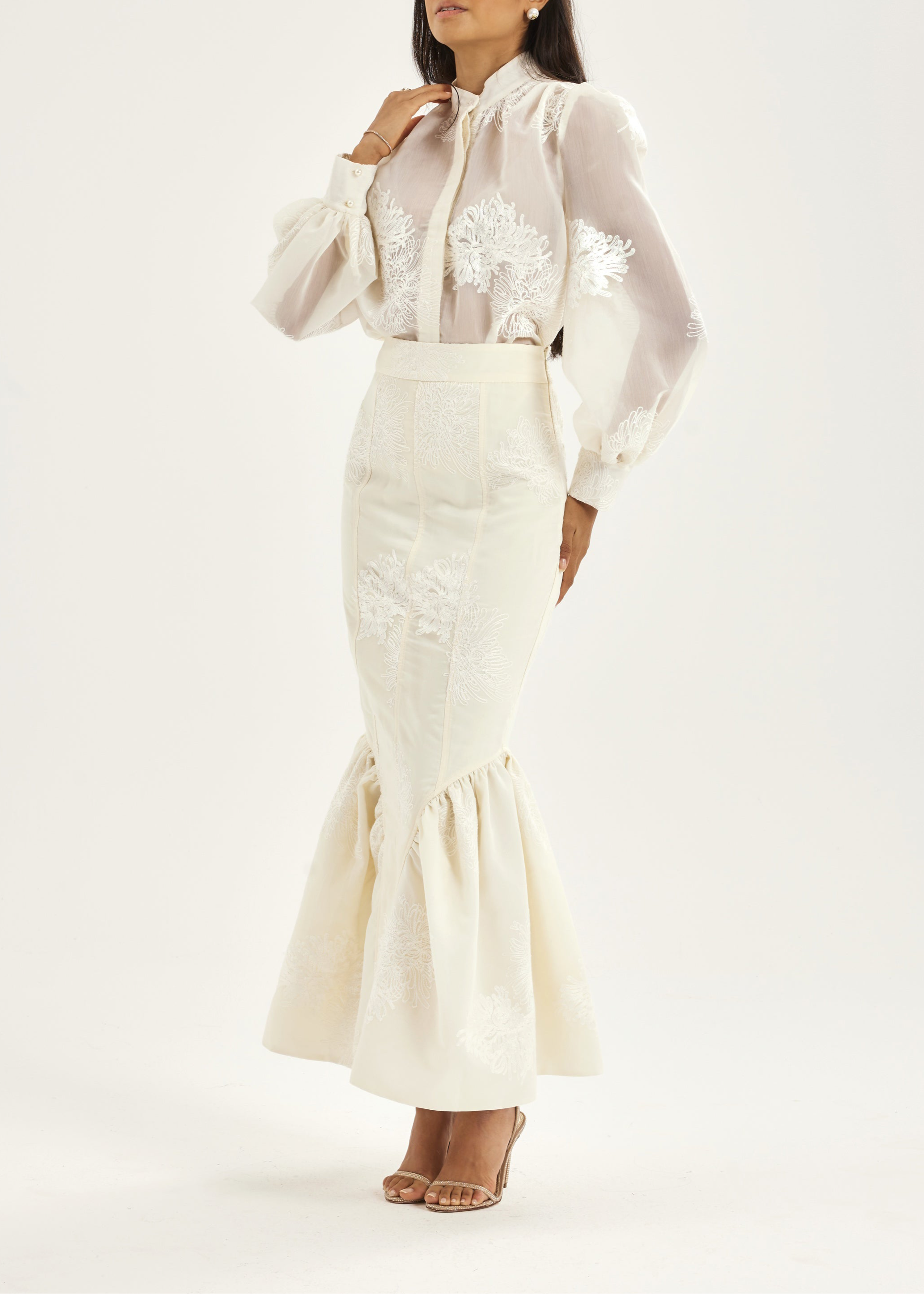 Sophia Panelled & Peplum Pencil Skirt | French Vanilla