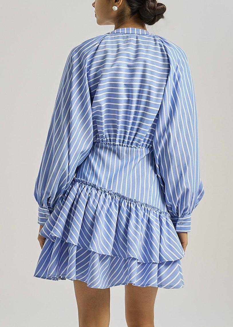 Alyson Stripe Tiered Day Dress | Blue/White