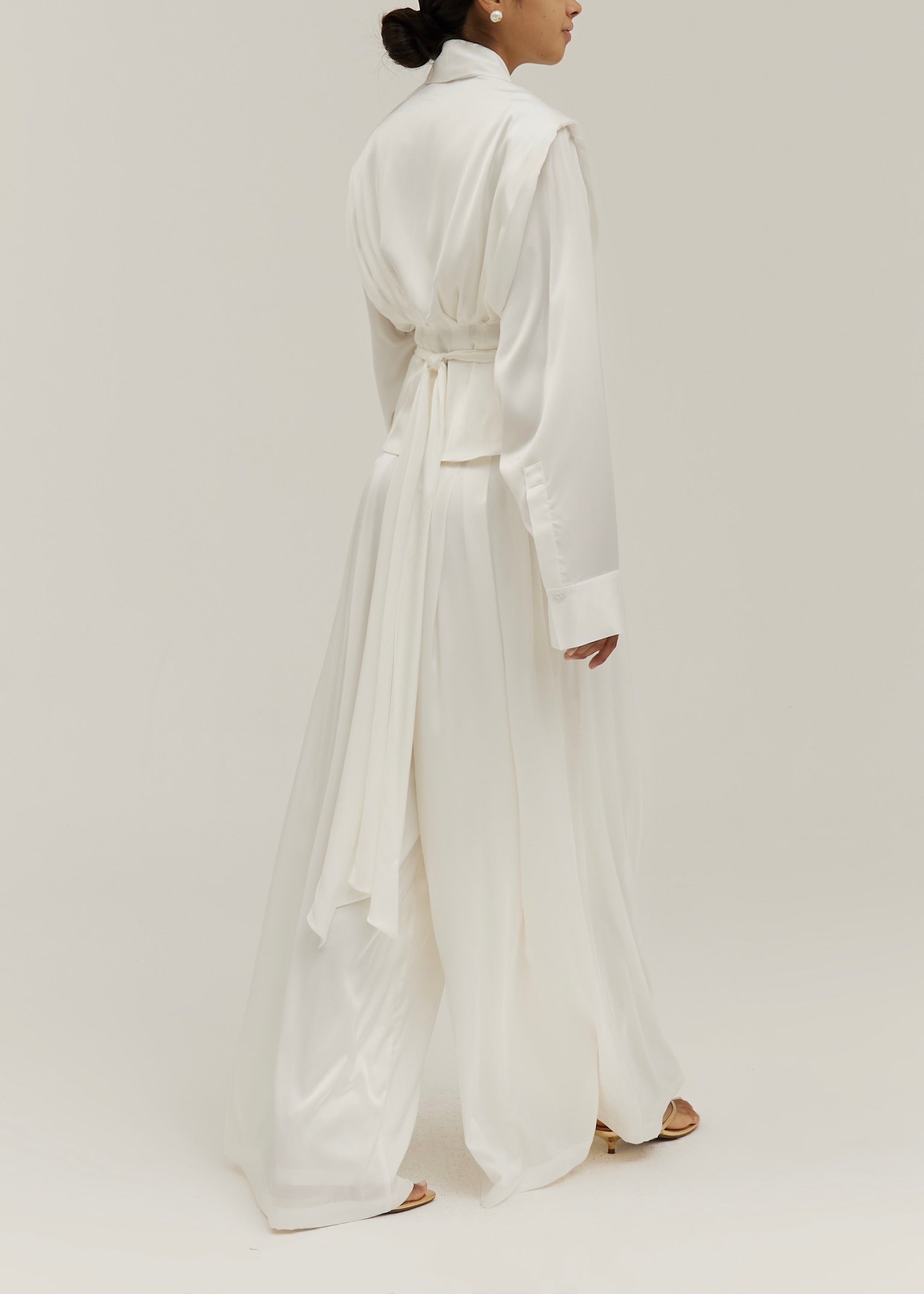 Gal Tie Waist Satin Cinch Jacket | Ivory Silk