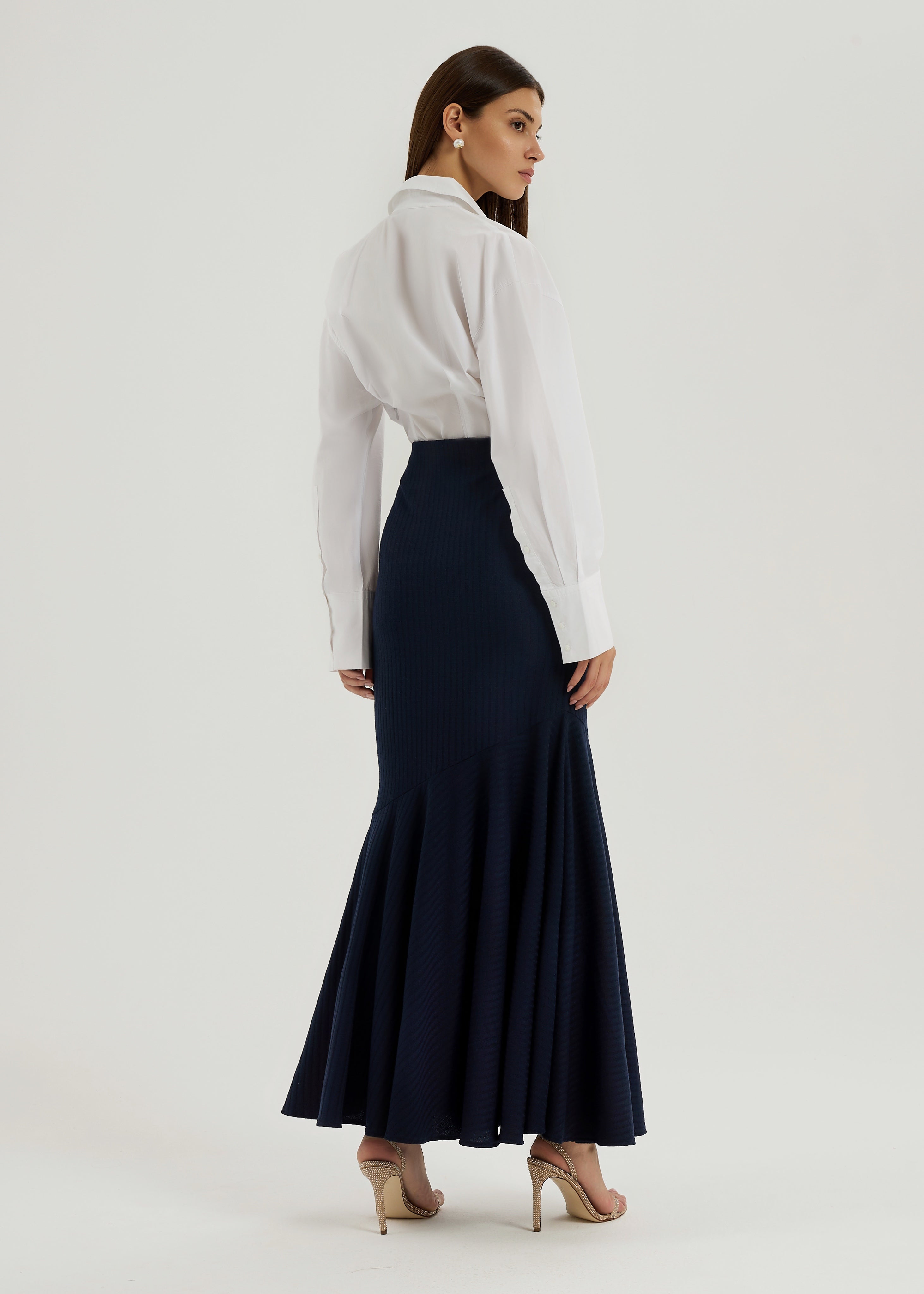 Elita Asymmetric Peplum Rib Skirt | Navy