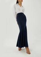 Elita Asymmetric Peplum Rib Skirt | Navy
