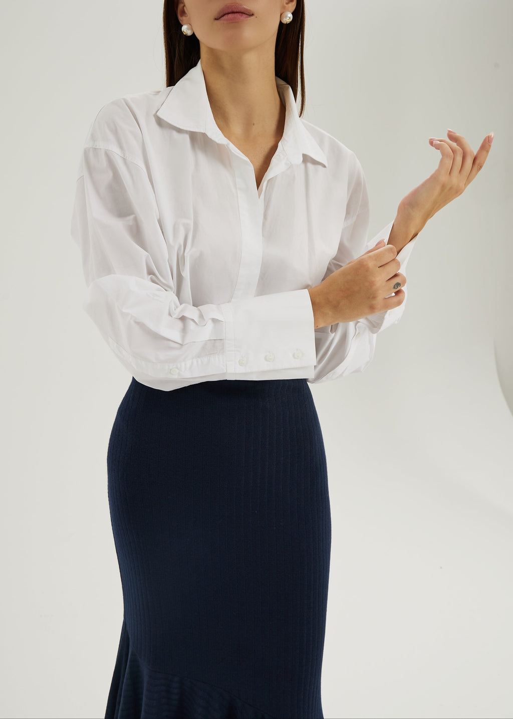 Elita Asymmetric Peplum Rib Skirt | Navy