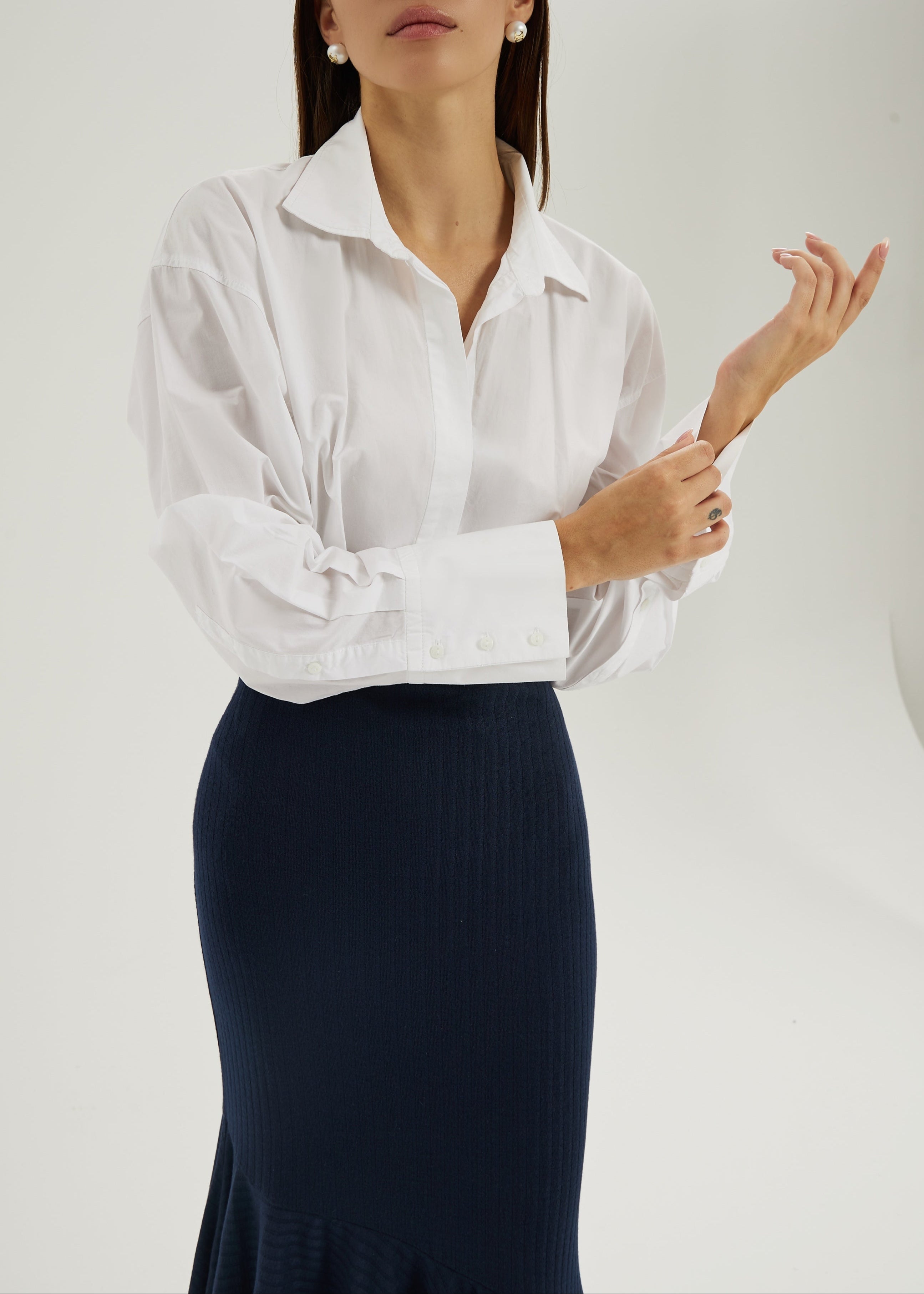 Elita Asymmetric Peplum Rib Skirt | Navy