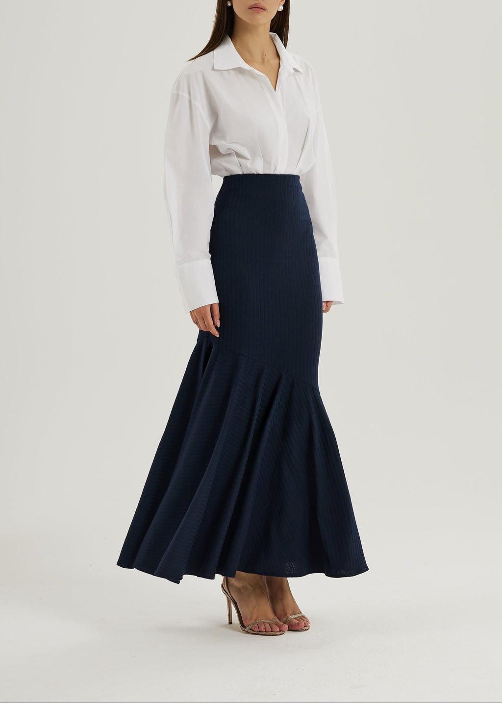 Elita Asymmetric Peplum Rib Skirt | Navy