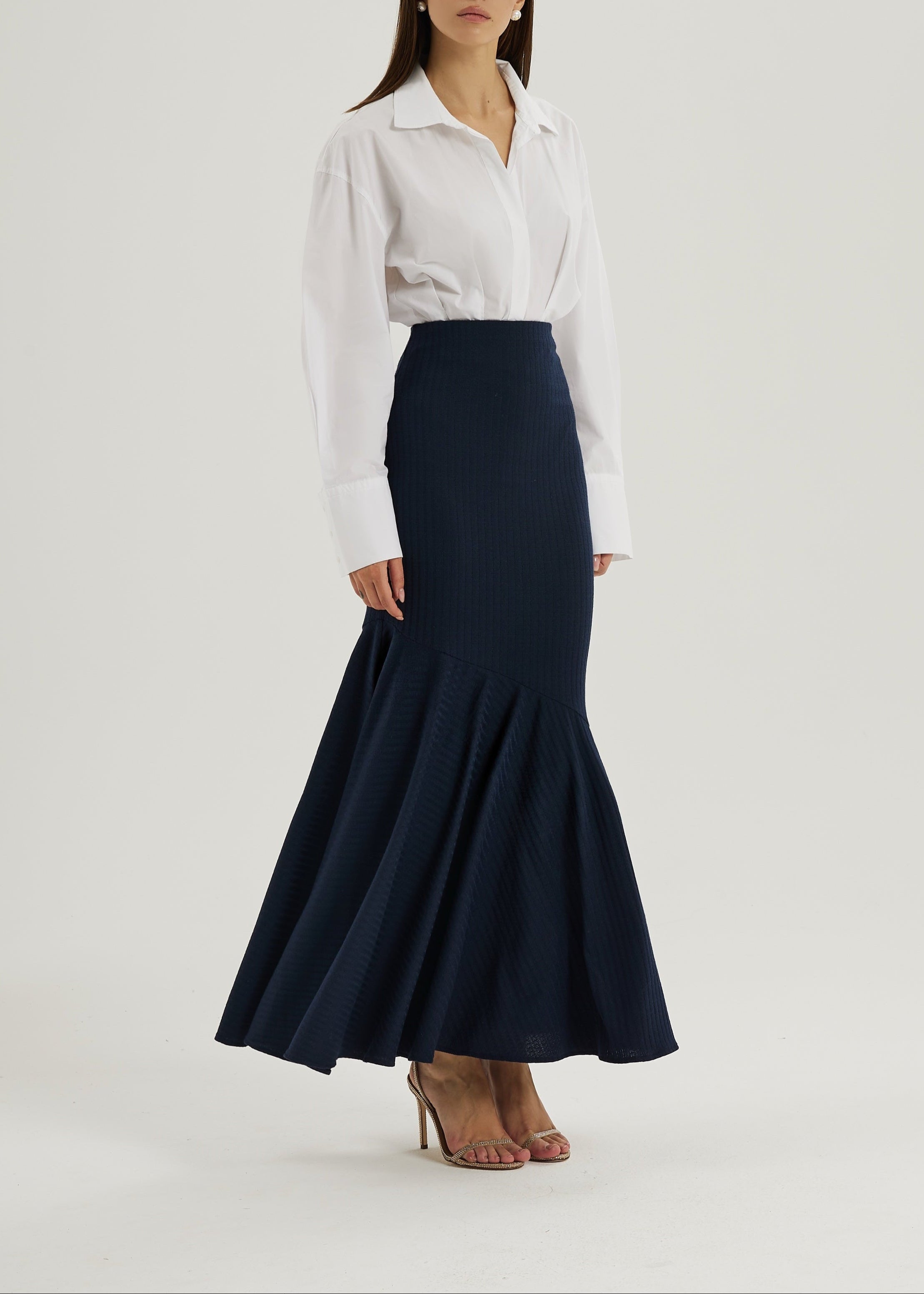 Elita Asymmetric Peplum Rib Skirt | Navy