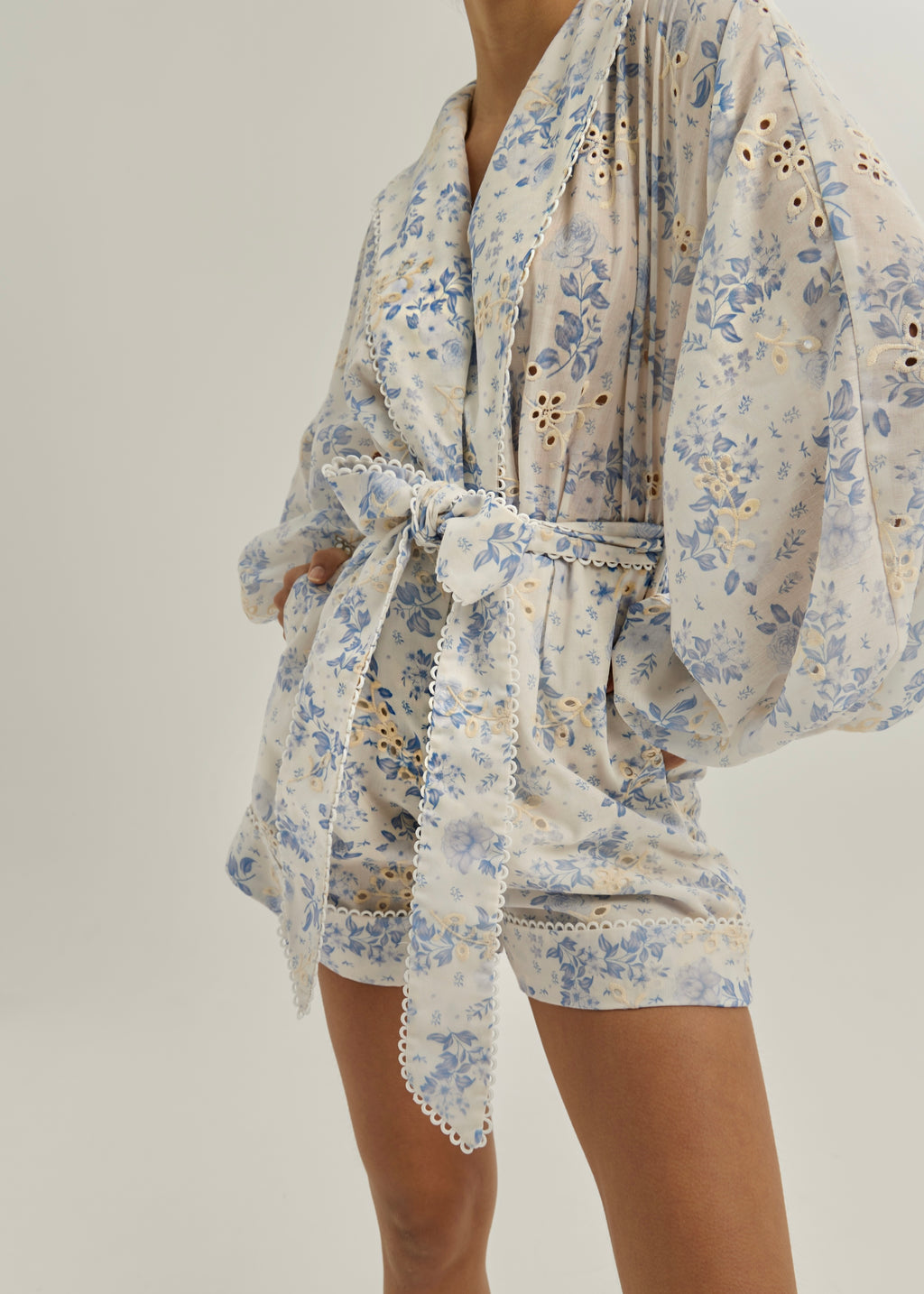 Ellie Floral Dreamy Playsuit | White & Pastel Blue