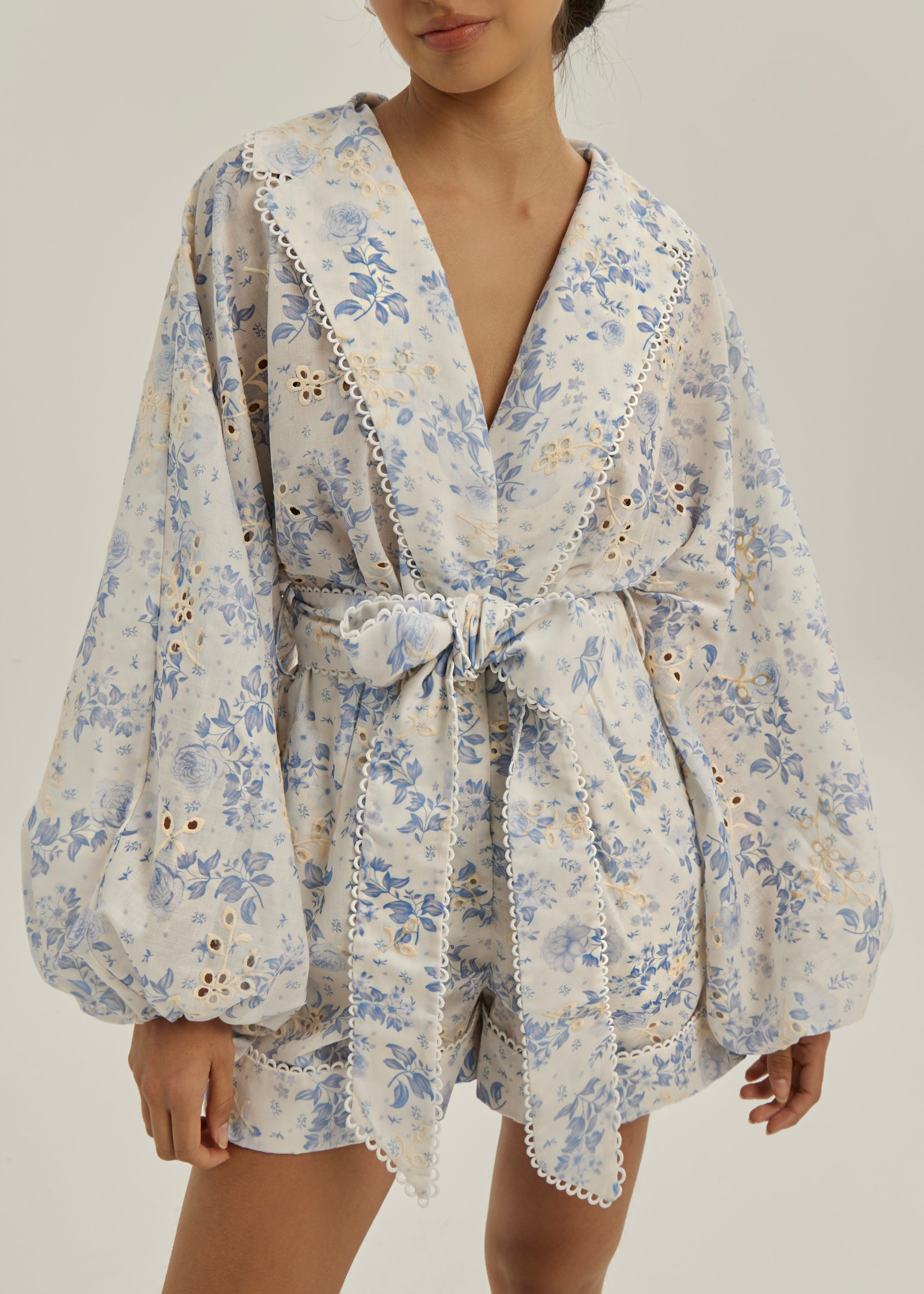 Ellie Floral Dreamy Playsuit | White & Pastel Blue