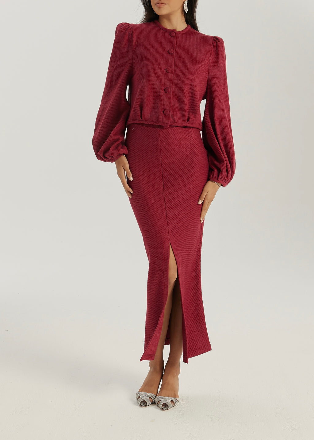 Elsya Soft Cable Knit Skirt | Crimson Red