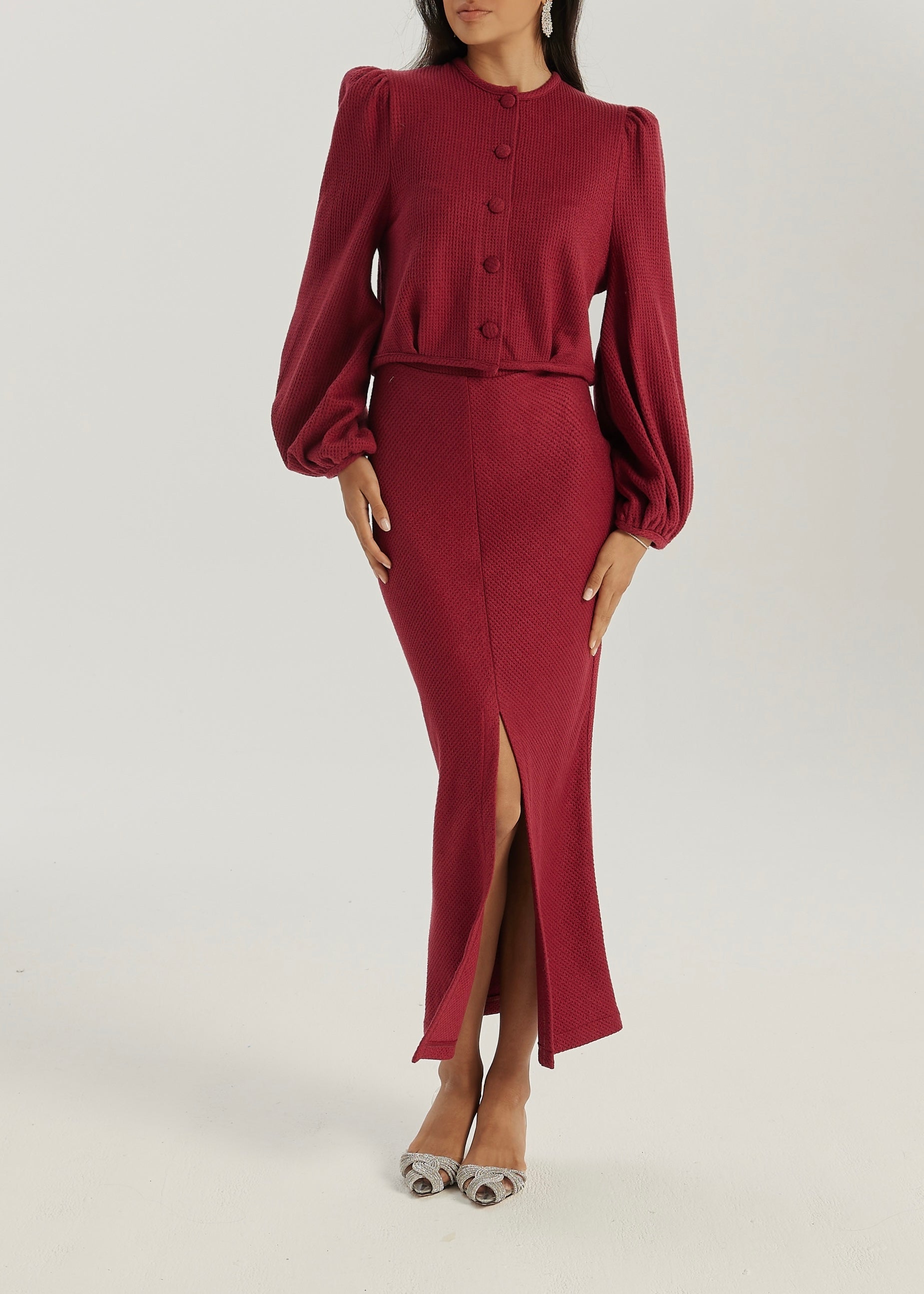 Elsya Soft Cable Cardigan | Crimson Red