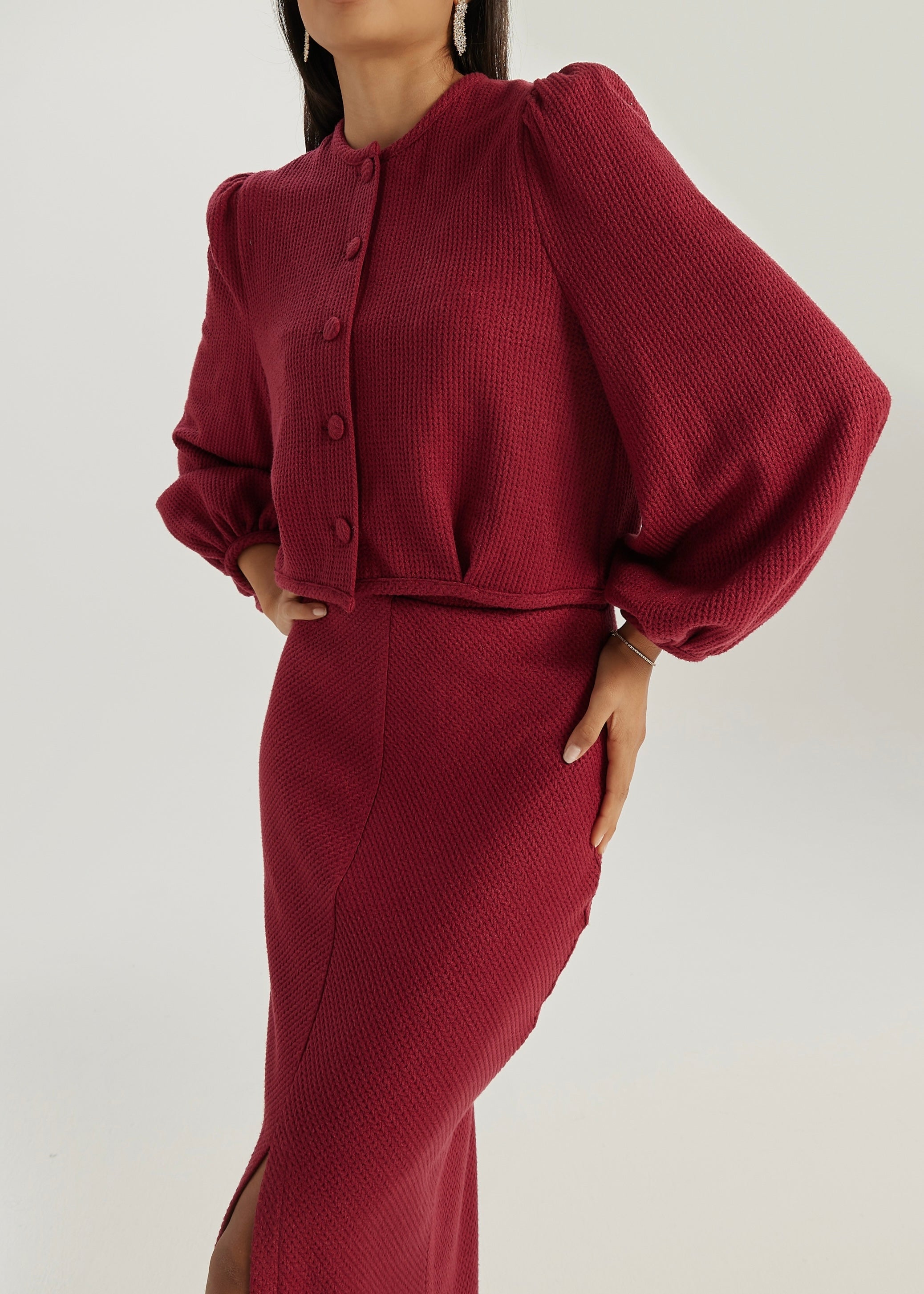 Elsya Soft Cable Knit Skirt | Crimson Red