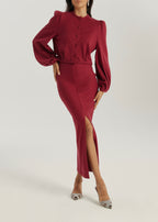 Elsya Soft Cable Knit Skirt | Crimson Red