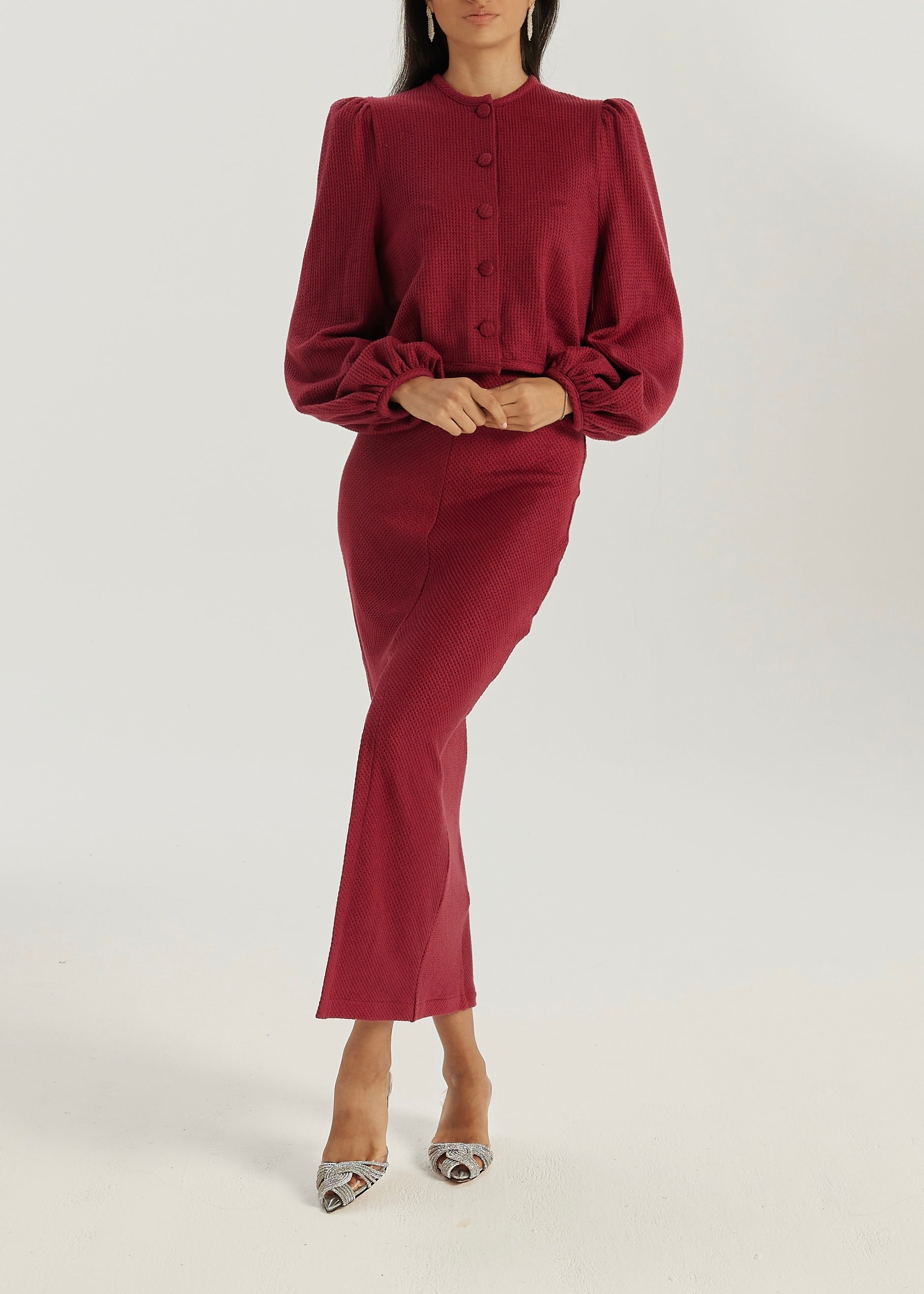 Elsya Soft Cable Knit Skirt | Crimson Red